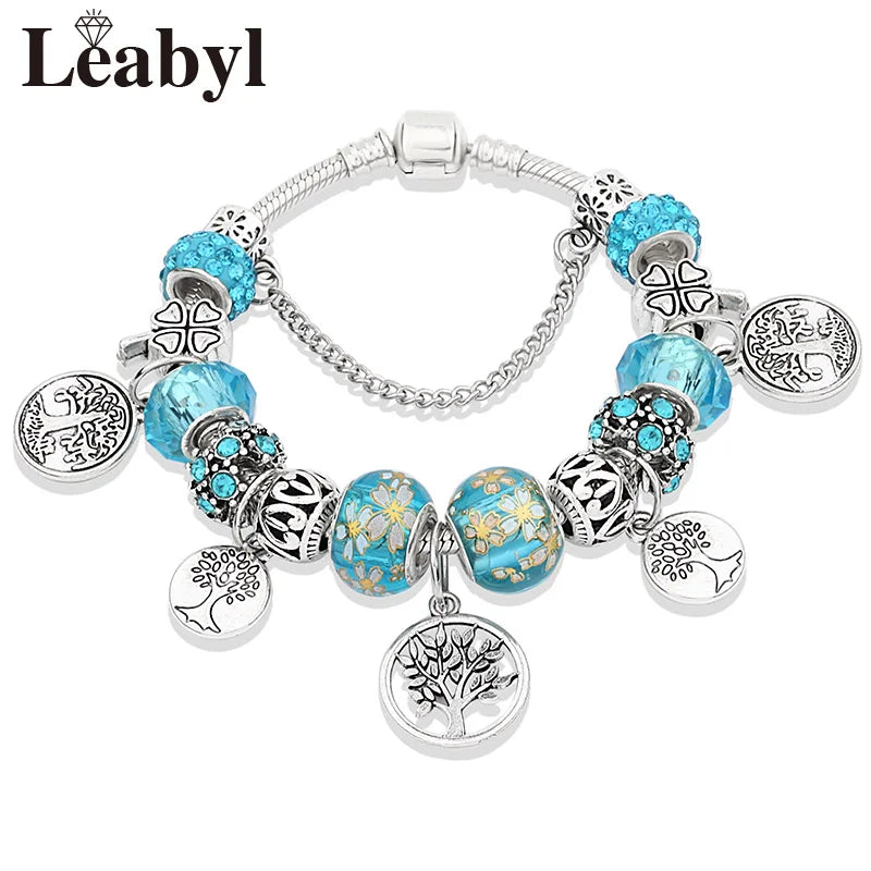 Bracelet-breloque-perles-arbre-de-vie-couleur-argent-bleu-fleurs