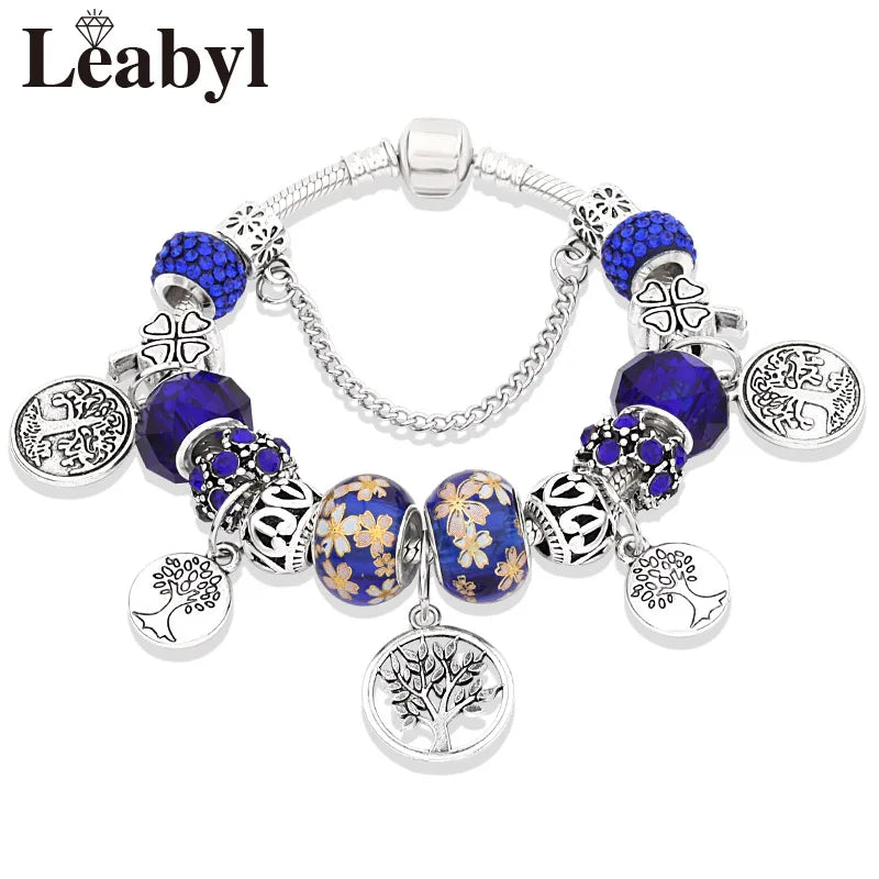 Bracelet-breloque-perles-arbre-de-vie-couleur-argent-bleu
