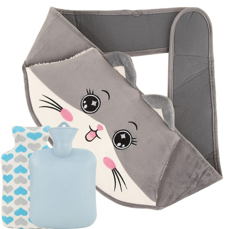 Bouillotte peluche micro onde ceinture abdominale chauffante gris chat