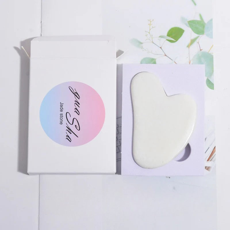 Gua sha assiette à gratter en forme de coeur de jade blanc