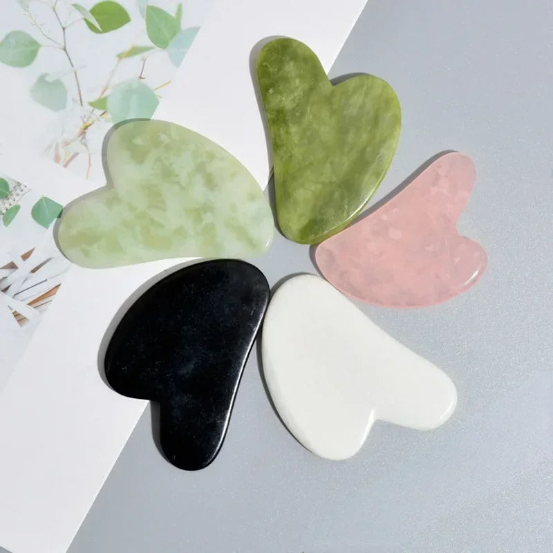 Gua sha assiette à gratter en forme de coeur de jade 6 couleurs grandeur relaxation