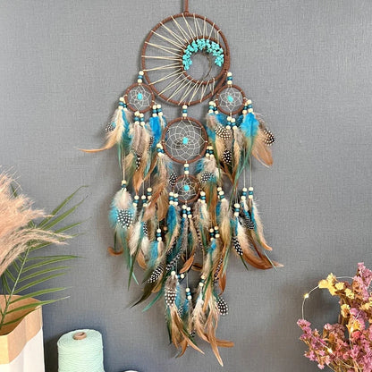 Attrape-reves-retro-5-anneaux-turquoise