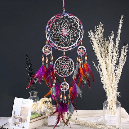 Attrape-reves-retro-5-anneaux-violet-gris-orange