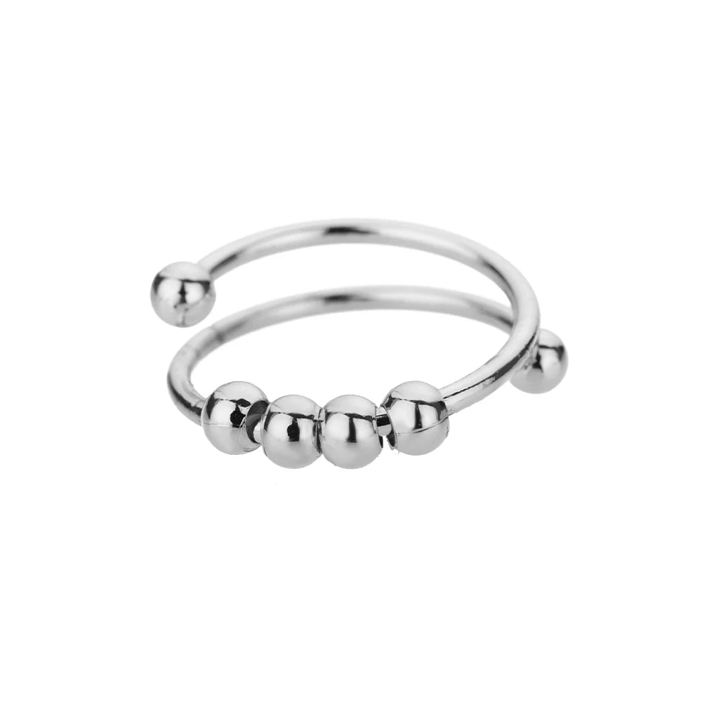 Bague-anti-stress-anneaux-de-perles- acier-inoxydable-hommes-femmes-argent