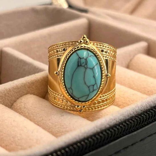 Bague-femme-pierre-naturelle-turquoise-de-boheme-acier-inoxydable-plaque-or-14-carats-cadeau