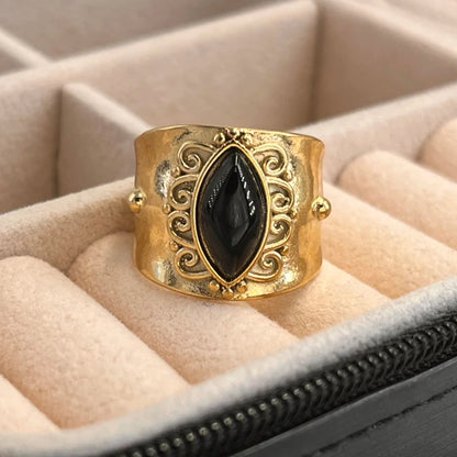 Bague-femme-pierre-naturelle-turquoise-de-boheme-acier-inoxydable-plaque-or-14-carats-onyx-noir