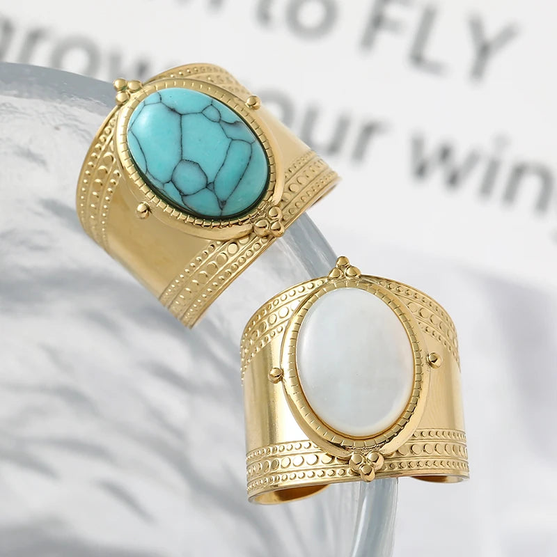Bague-femme-pierre-naturelle-turquoise-de-boheme-acier-inoxydable-plaque-or-14-carats-turquoise-cristal-blanc