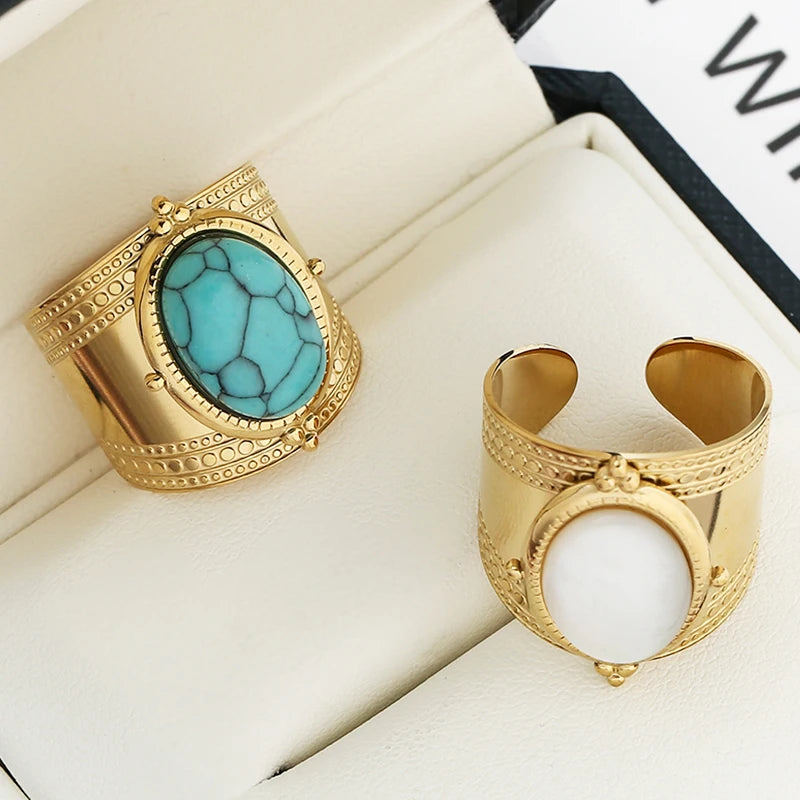 Bague-femme-pierre-naturelle-turquoise-de-boheme-acier-inoxydable-plaque-or-14-carats-turquoise-cristal-blanc