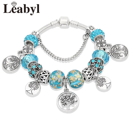 Bracelet-breloque-perles-arbre-de-vie-couleur-argent-bleu-fleurs