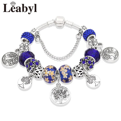 Bracelet-breloque-perles-arbre-de-vie-couleur-argent-bleu