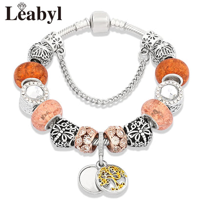 Bracelet-breloque-perles-arbre-de-vie-couleur-argent-orange