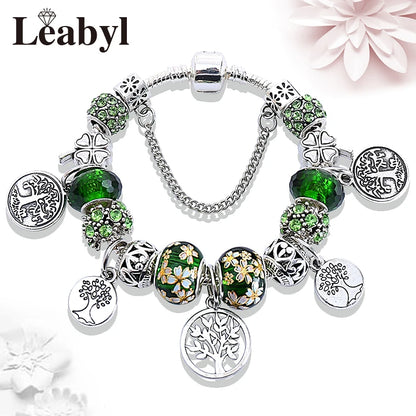 Bracelet-breloque-perles-arbre-de-vie-couleur-argent-sérénité