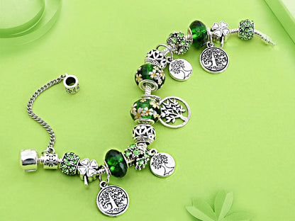 Bracelet-breloque-perles-vertes-arbre-de-vie-couleur-argent