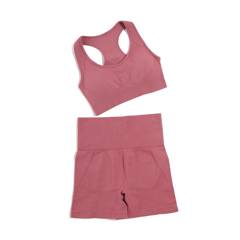 Combinaison-yoga-ensemble-sans-couture-camisole-short-rose