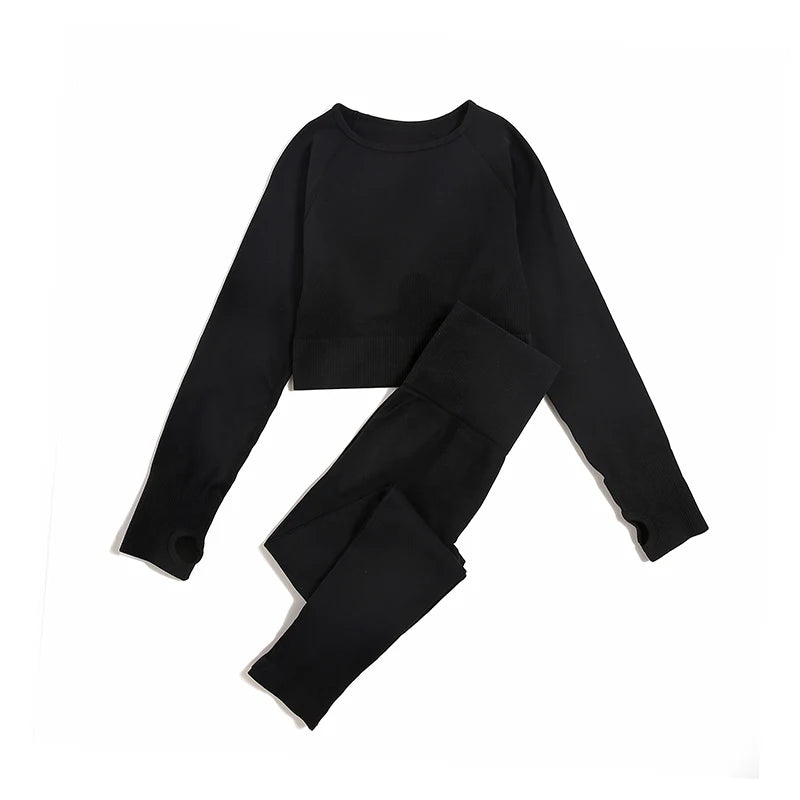 Combinaison-yoga-ensemble-sans-couture-chandail-pantalon-noir