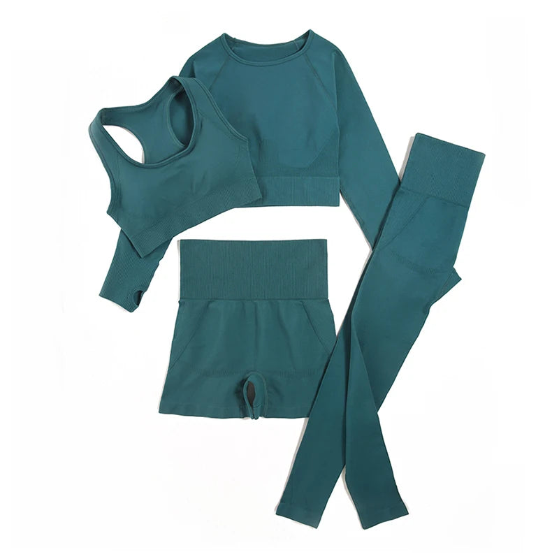 Combinaison-yoga-ensemble-sans-couture-quatre-pieces-zen-vert