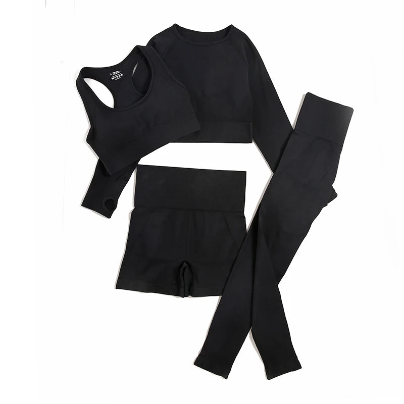 Combinaison-yoga-ensemble-sans-couture-quatre-pieces-noir