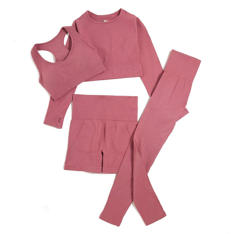 Combinaison-yoga-ensemble-sans-couture-quatre-pieces-rose