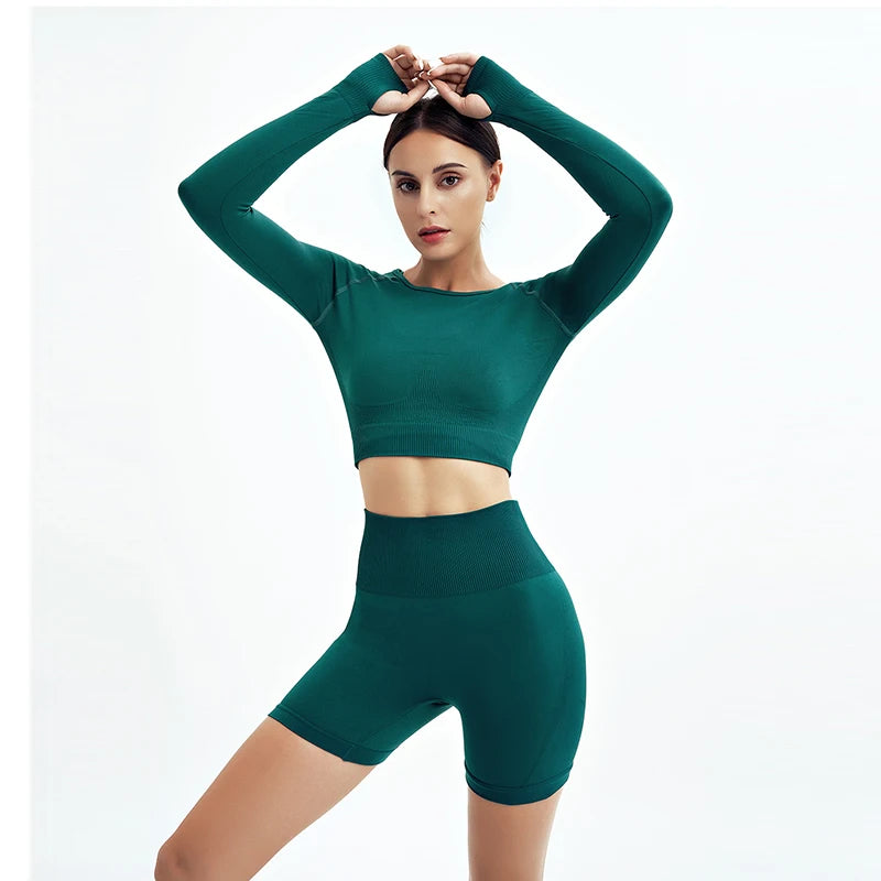 Combinaison-yoga-ensemble-sans-couture-quatre-pieces-zen-vert