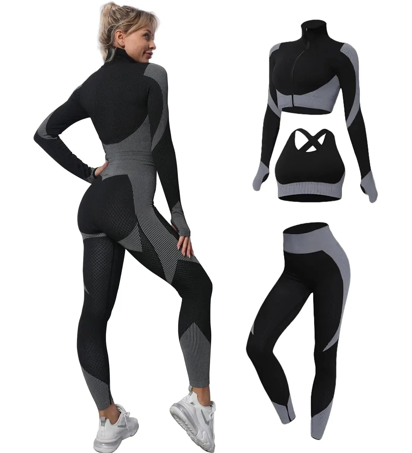 Combinaison-yoga-tenues-entrainement-Veriliss-sans-couture-pour-femmes-confort-gris-noir-3-pièces