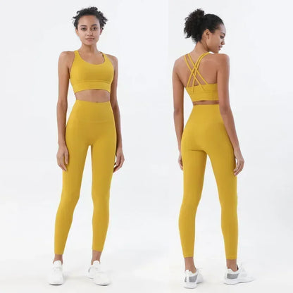 Combinaison-yoga-durable-deux-pièces-bretelles-jaune