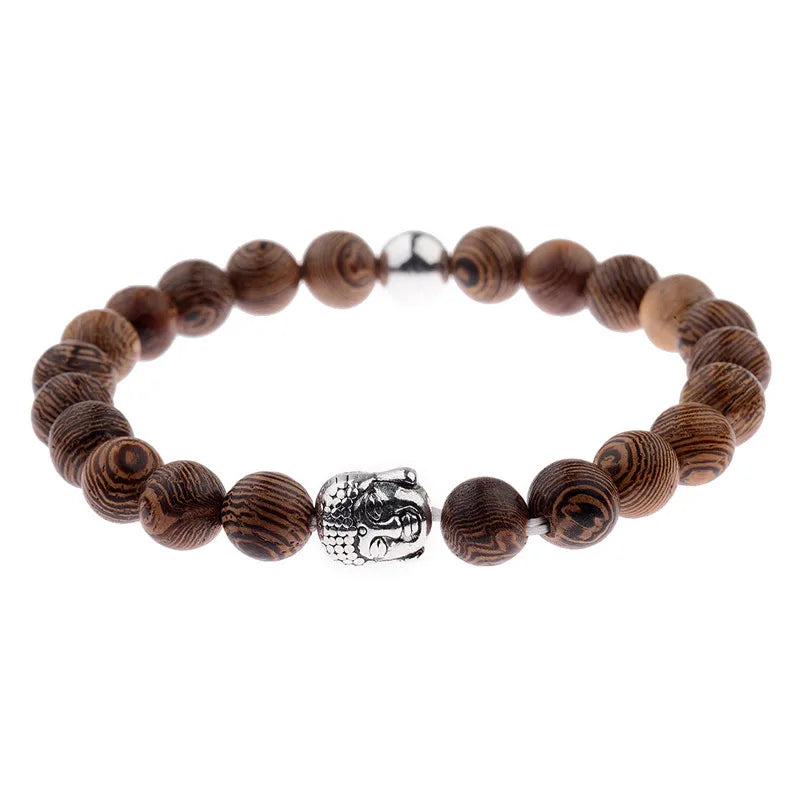 Bracelet en perles - En bois naturel pour hommes et femmes, bijoux de prière, yoga, méditation, blanc, noir