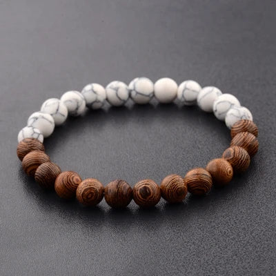 Bracelet en perles - En bois naturel pour hommes et femmes, bijoux de prière, yoga, méditation, blanc, noir