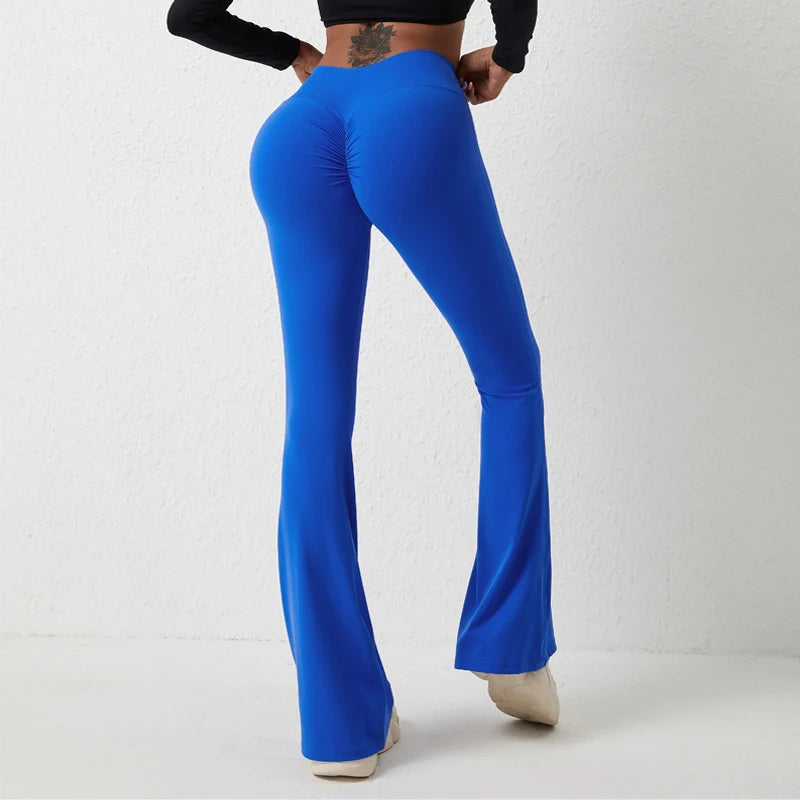 Pantalon-de-yoga-évasé-bleu