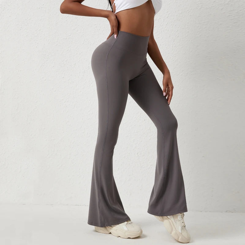 Pantalon-de-yoga-évasé-gris