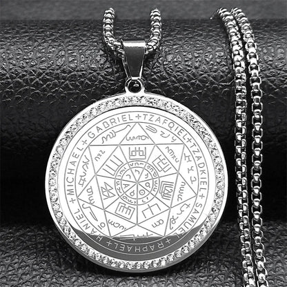 Pendentif-collier-des-anges-medaille-des-sept-archanges-chaine-de-protection-acier-inoxydable-sceau-de-salomon-bijoux-argent