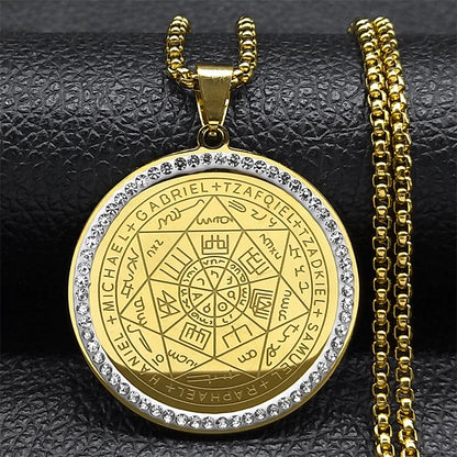 Pendentif-collier-des-anges-medaille-des-sept-archanges-chaine-de-protection-acier-inoxydable-sceau-de-salomon-bijoux-doré