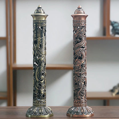 
Porte-encens-bruleur-baton-vertical Brûleur-bronze-dore-dragon-phoenix Encens Porte-relief-artisanat-ornements-decoration 