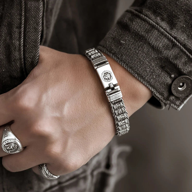 Bracelet homme - Écriture bouddhiste, perles tournantes, mantra rétro à six caractères