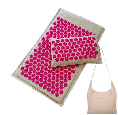 Tapis-acupression-en-lin-naturel-fleur-lotus-rose