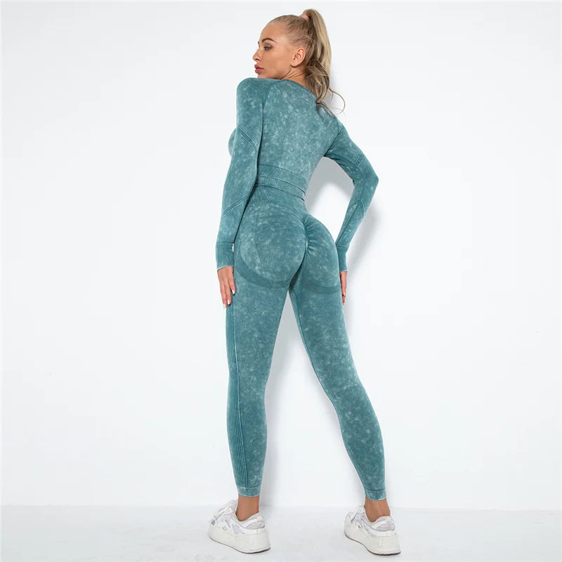 Tenue-yoga-sans-couture-pour-femme-manches-longues-sport-fitness-gym-combinaison-entrainement-vert