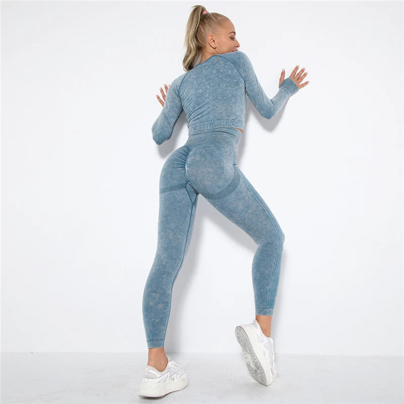 Tenue-yoga-sans-couture-pour-femme-manches-longues-sport-fitness-gym-combinaison-bleu
