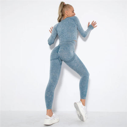 Tenue-yoga-sans-couture-pour-femme-manches-longues-sport-fitness-gym-combinaison-bleu