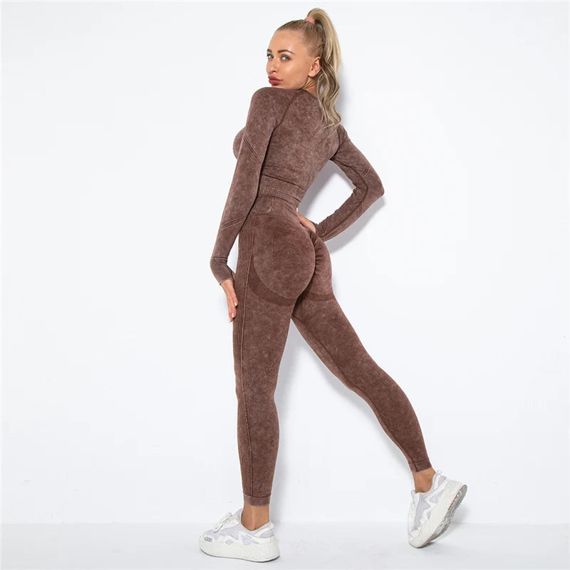 Tenue-yoga-sans-couture-pour-femme-manches-longues-sport-fitness-gym-combinaison-entrainement-brun