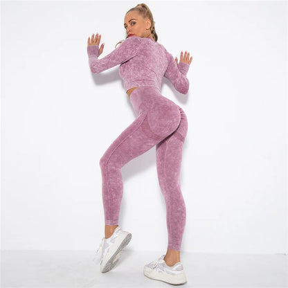 Tenue-yoga-sans-couture-pour-femme-manches-longues-sport-fitness-gym-combinaison-entrainement-rose