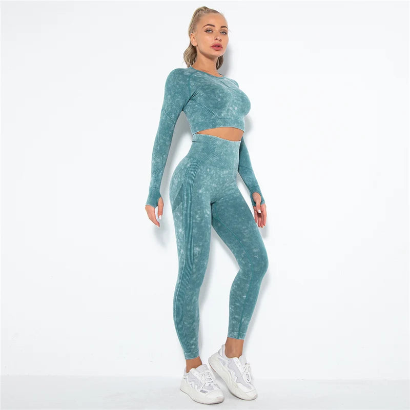Tenue-yoga-sans-couture-pour-femme-manches-longues-sport-fitness-gym-combinaison-entrainement-vert