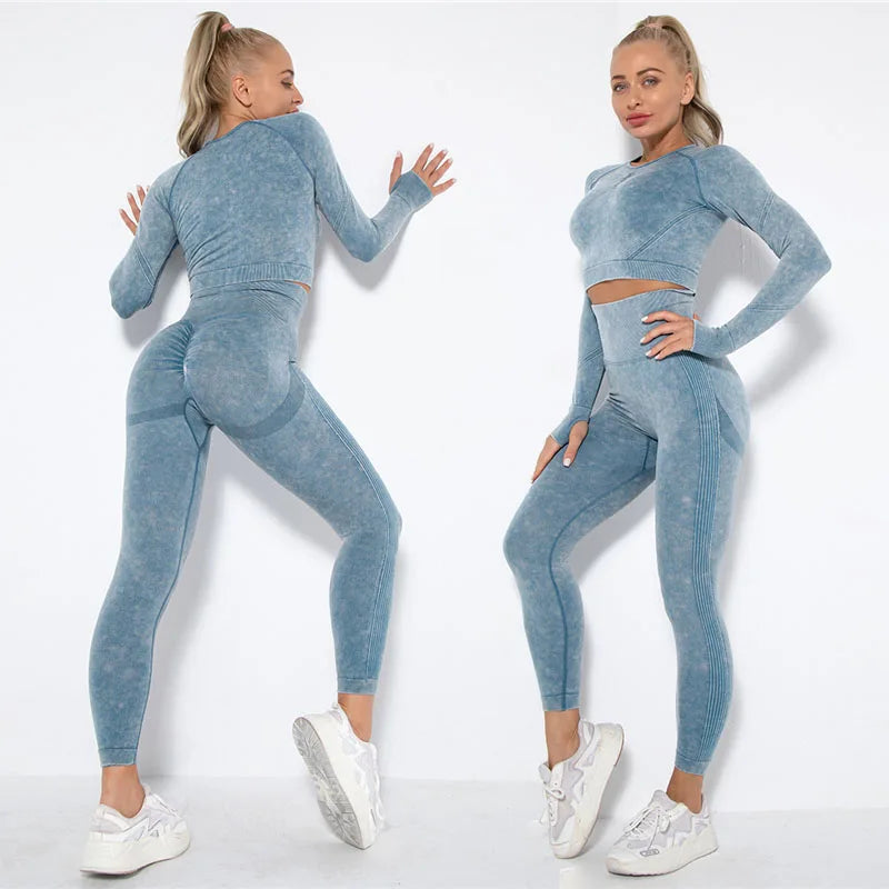 Tenue-yoga-sans-couture-pour-femme-manches-longues-sport-fitness-gym-combinaison-entrainement-bleu