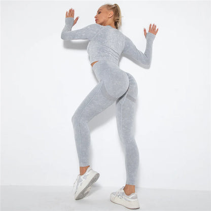 Tenue-yoga-sans-couture-pour-femme-manches-longues-sport-fitness-gym-combinaison-entrainement-gris