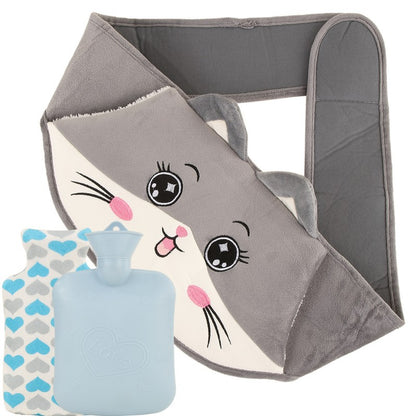 bouillotte peluche micro onde ceinture abdominale chauffante chat gris bleu