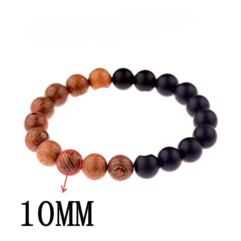 Bracelet en perles - En bois naturel pour hommes et femmes, bijoux de prière, yoga, méditation, blanc, noir