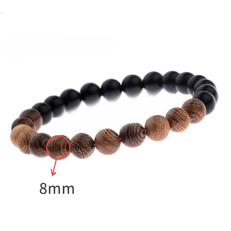 Bracelet en perles - En bois naturel pour hommes et femmes, bijoux de prière, yoga, méditation, blanc, noir