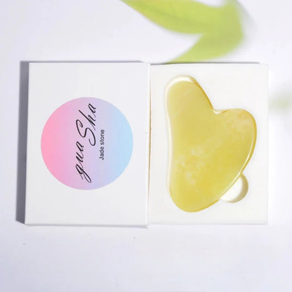 Gua sha assiette à gratter en forme de coeur de jade jaune