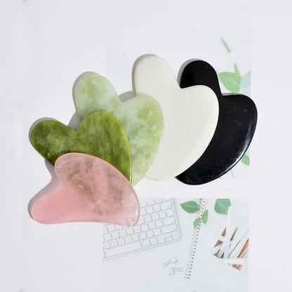 Gua sha assiette à gratter en forme de coeur de jade 6 couleurs grandeur maison