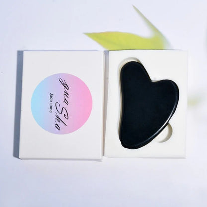 Gua sha assiette à gratter en forme de coeur de jade noir