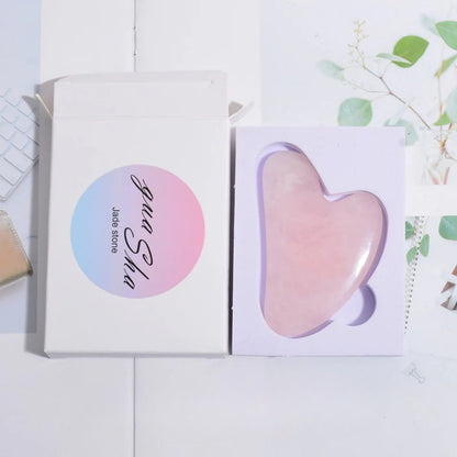 Gua sha assiette à gratter en forme de coeur de jade rose