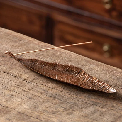 porte-encens-calme-yoga-nature-feuille-bronze